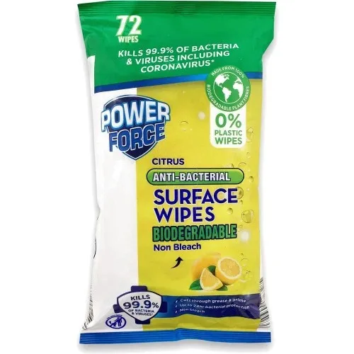 Powerforce Antibacterial Citrus Biodegradable Surface Wipes 72 pack